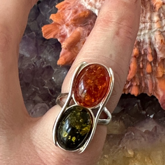 Double stone Amber sterling silver ring - Picture 5 of 6